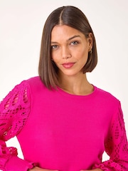 Roman Pink Lace Sleeve Knit Jumper - Image 4 of 5