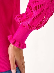 Roman Pink Lace Sleeve Knit Jumper - Image 5 of 5