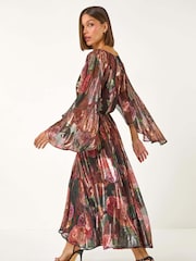 Roman Black Floral Print Shimmer Midi Dress - Image 2 of 5