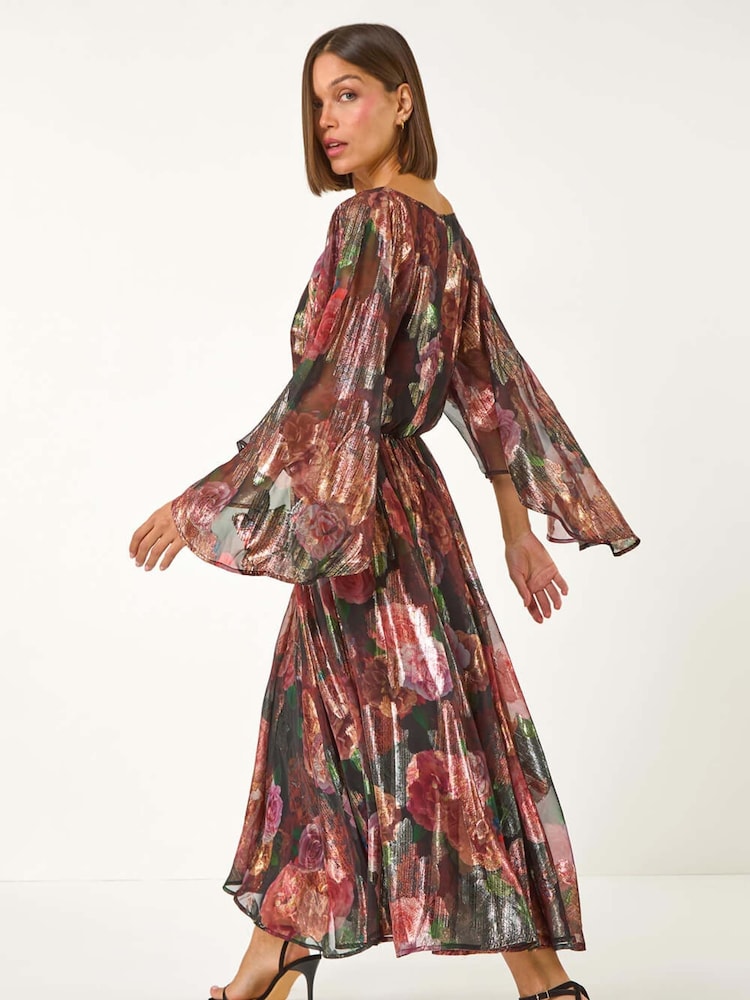Roman Floral Print Shimmer Midi Dress - Imagen 2 de 5 Roman Floral Print Shimmer Midi Dress - Imagen 2 de 5
