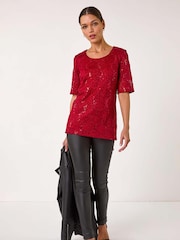 Roman Red Lace Short Sleeve T-Shirt - Image 1 of 5
