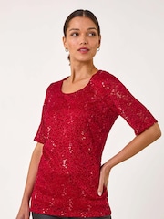 Roman Red Lace Short Sleeve T-Shirt - Image 3 of 5