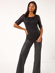 Roman Black Lace Short Sleeve T-Shirt - Image 2 of 5
