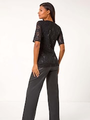 Roman Black Lace Short Sleeve T-Shirt - Image 3 of 5
