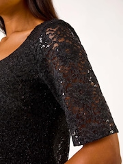 Roman Black Lace Short Sleeve T-Shirt - Image 5 of 5