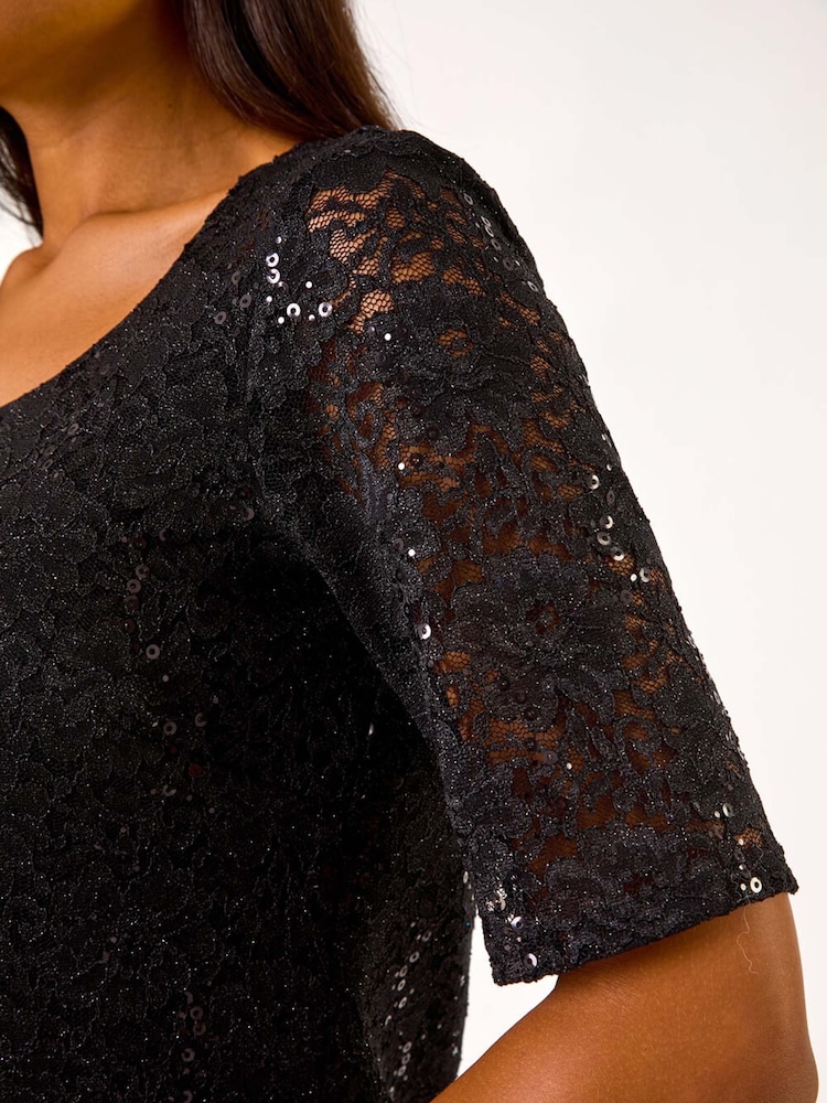 Roman Black Lace Short Sleeve T-Shirt - Image 5 of 5