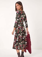 Roman Green Floral Print Wrap Front Midi Dress - Image 3 of 5