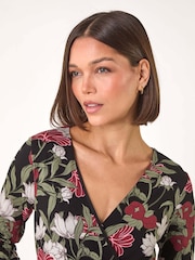 Roman Green Floral Print Wrap Front Midi Dress - Image 4 of 5