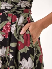 Roman Green Floral Print Wrap Front Midi Dress - Image 5 of 5