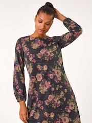 Roman Purple Floral Print Stretch Swing Dress - Image 2 of 5