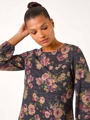 Roman Purple Floral Print Stretch Swing Dress - Image 4 of 5