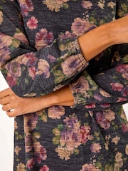 Roman Purple Floral Print Stretch Swing Dress - Image 5 of 5