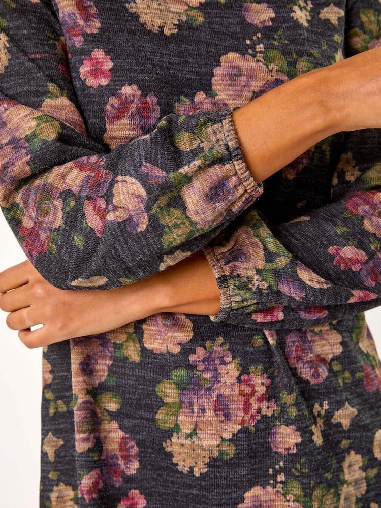 Roman Purple Floral Print Stretch Swing Dress - Image 5 of 5