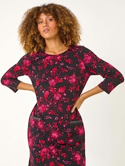 Roman Black Floral Print Shift Dress - Image 2 of 5