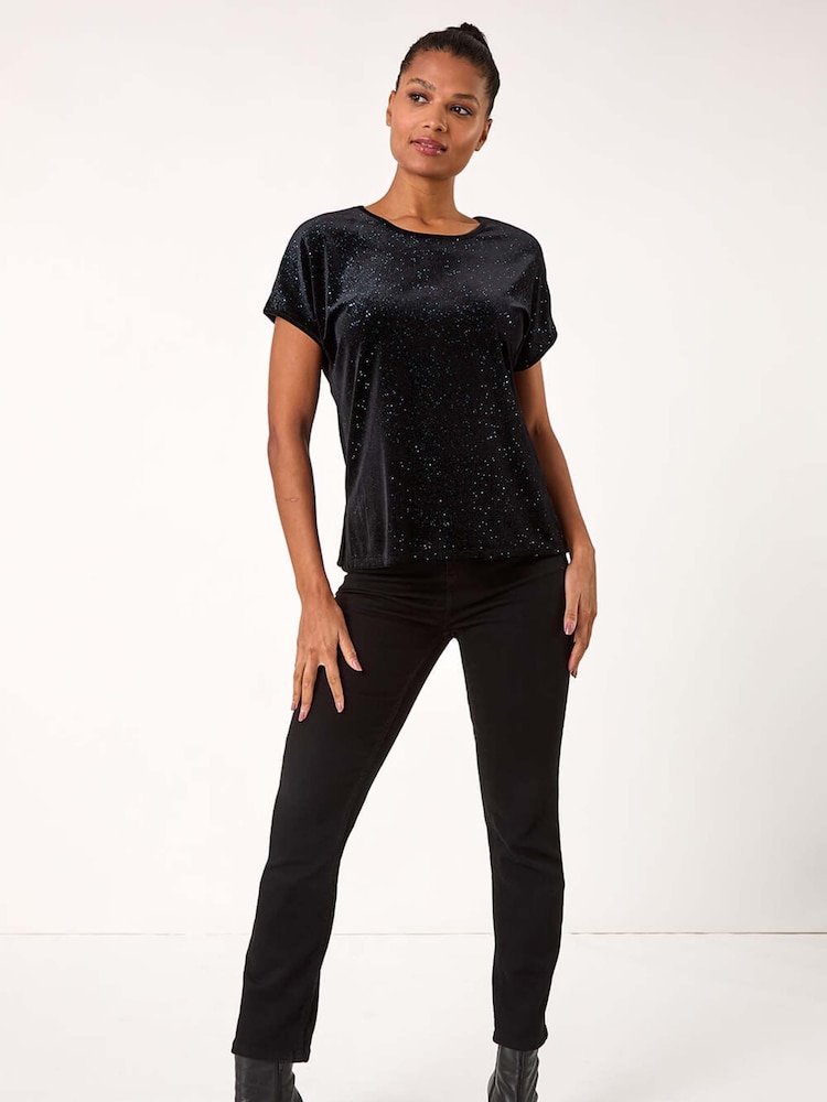Roman Black Glitter Velvet Stretch T-Shirt - Image 2 of 5