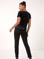Roman Black Glitter Velvet Stretch T-Shirt - Image 3 of 5