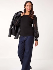 Roman Black Lace Sleeve Knit Jumper - Image 1 of 5