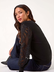 Roman Black Lace Sleeve Knit Jumper - Image 2 of 5
