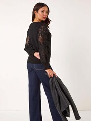 Roman Black Lace Sleeve Knit Jumper - Image 3 of 5