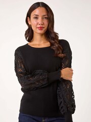Roman Black Lace Sleeve Knit Jumper - Image 4 of 5
