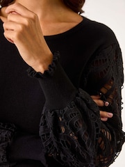 Roman Black Lace Sleeve Knit Jumper - Image 5 of 5