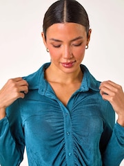 Roman Blue Mock Buttoned Collared Stretch Shirt - Image 2 of 5