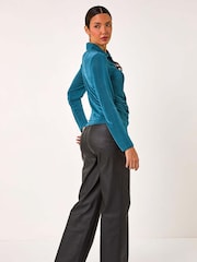 Roman Blue Mock Buttoned Collared Stretch Shirt - Image 3 of 5