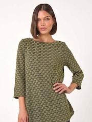 Roman Green Metallic Textured Knit Tunic Top - Image 1 of 5