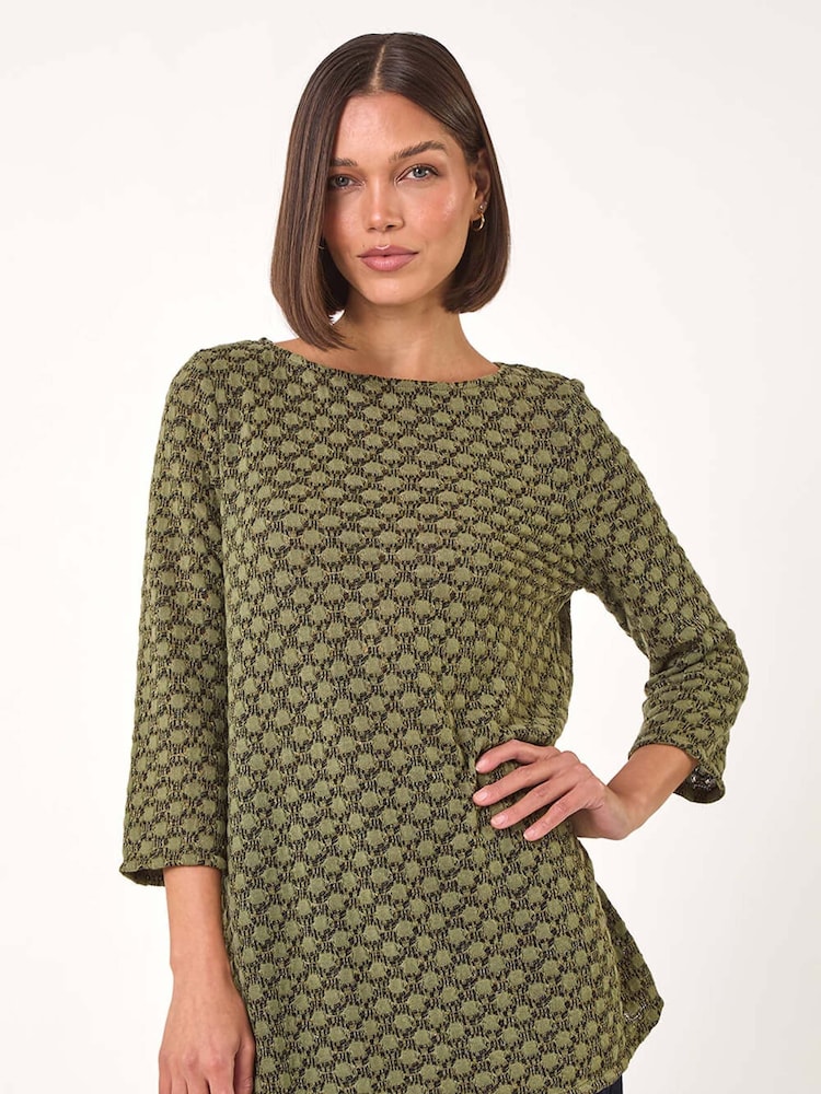 Roman Green Metallic Textured Knit Tunic Top - Image 1 of 5