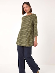 Roman Green Metallic Textured Knit Tunic Top - Image 2 of 5