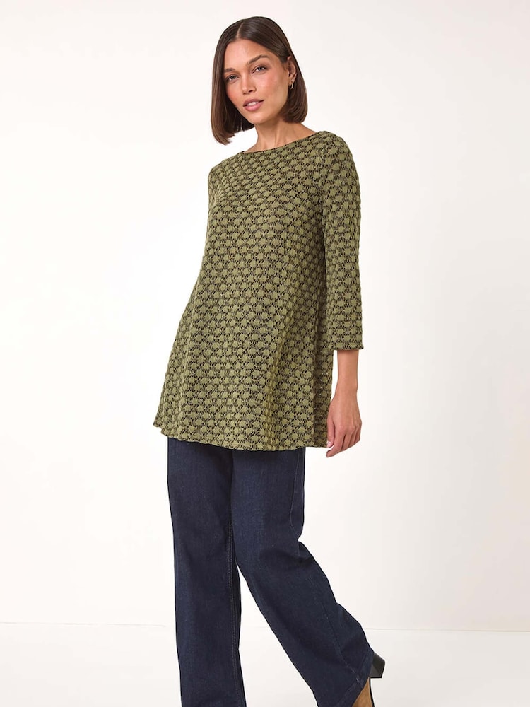 Roman Green Metallic Textured Knit Tunic Top - Image 2 of 5