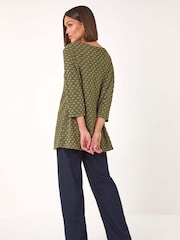 Roman Green Metallic Textured Knit Tunic Top - Image 3 of 5