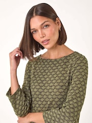 Roman Green Metallic Textured Knit Tunic Top - Image 4 of 5
