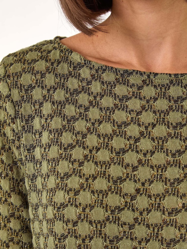 Roman Green Metallic Textured Knit Tunic Top - Image 5 of 5