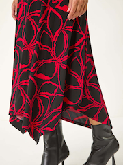 Roman Red Leaf Print Hanky Hem Stretch Midi Dress - Image 5 of 5
