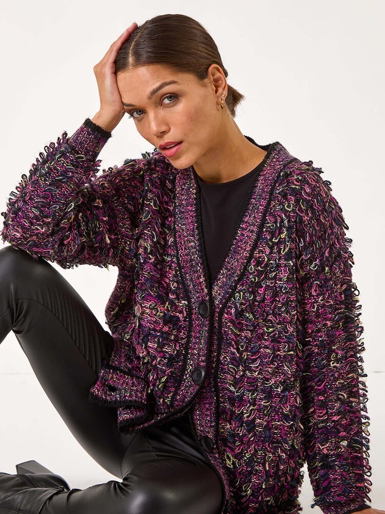 Roman Purple Loop Knit Button Cardigan - Image 1 of 5