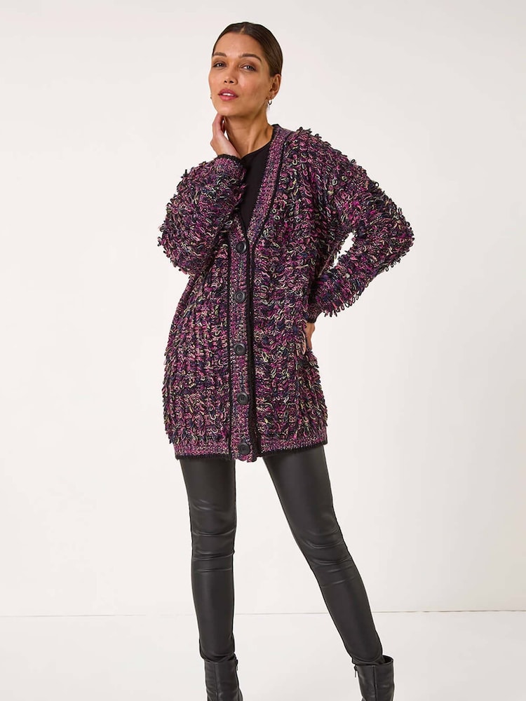 Roman Purple Loop Knit Button Cardigan - Image 2 of 5