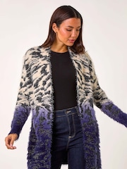 Roman Purple Fluffy Abstract Dipped Cardigan - Image 1 of 5