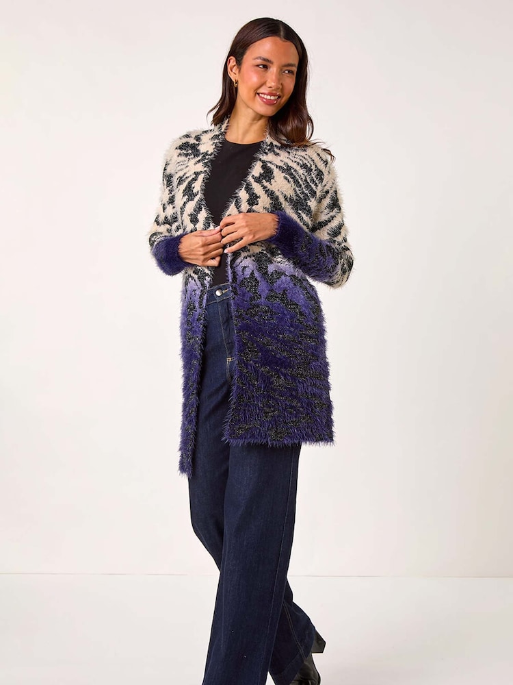 Roman Purple Fluffy Abstract Dipped Cardigan - Image 2 of 5