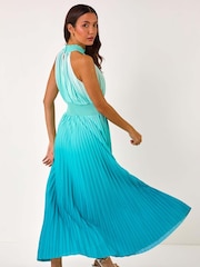 Roman Blue Ombre Halter Neck Pleated Maxi Dress - Image 1 of 5