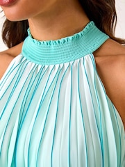 Roman Blue Ombre Halter Neck Pleated Maxi Dress - Image 5 of 5