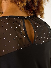 Roman Black Holographic Foil Mesh Sleeve Top - Image 5 of 5
