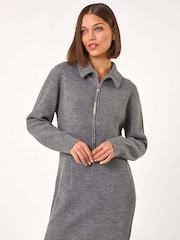 Roman Grey Knitted Zip Detail Dress - Image 1 of 5