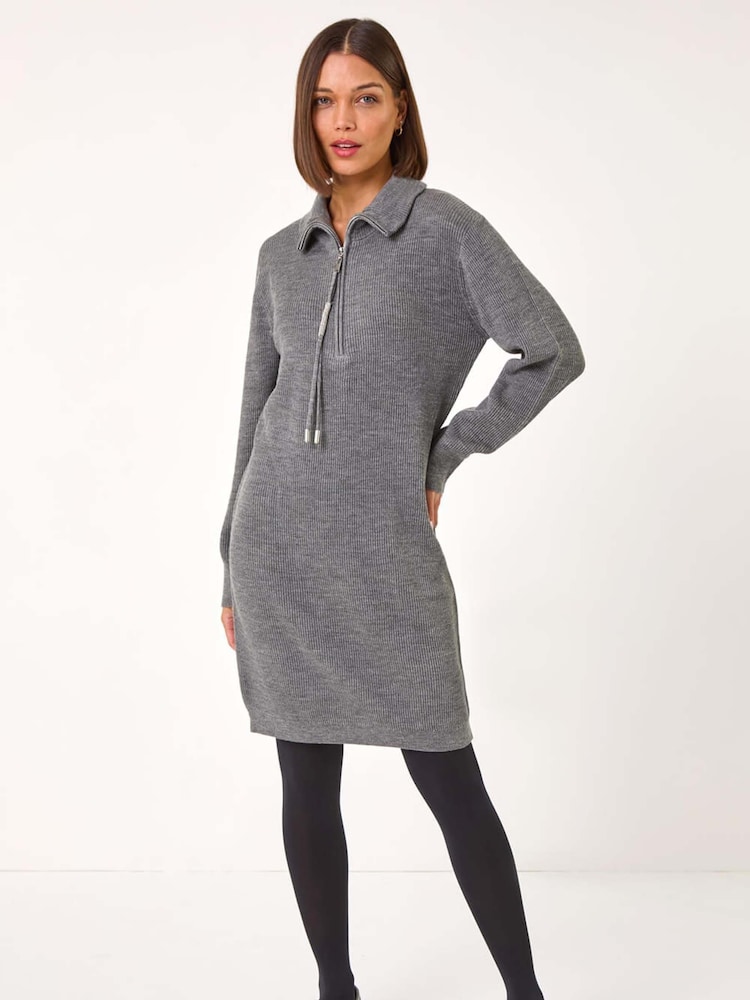 Roman Grey Knitted Zip Detail Dress - Image 2 of 5
