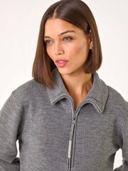 Roman Grey Knitted Zip Detail Dress - Image 4 of 5