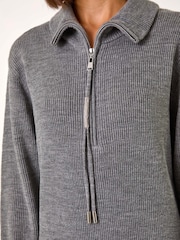 Roman Grey Knitted Zip Detail Dress - Image 5 of 5