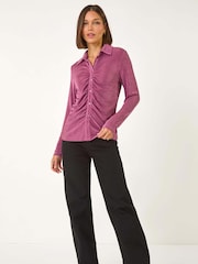Roman Pink Mock Buttoned Collared Stretch Shirt - Image 2 of 5
