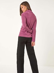Roman Pink Mock Buttoned Collared Stretch Shirt - Image 3 of 5