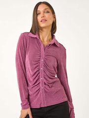 Roman Pink Mock Buttoned Collared Stretch Shirt - Image 4 of 5
