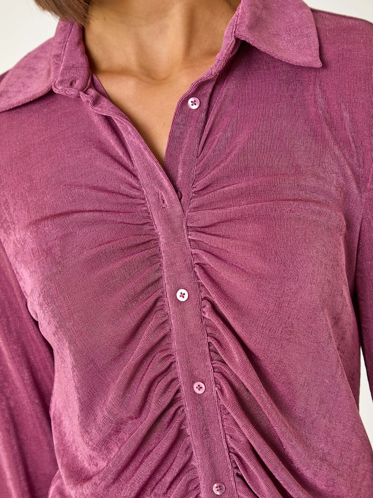 Roman Pink Mock Buttoned Collared Stretch Shirt - Image 5 of 5
